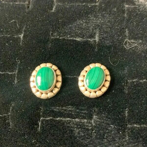 Sterling silver malachite stud post earrings